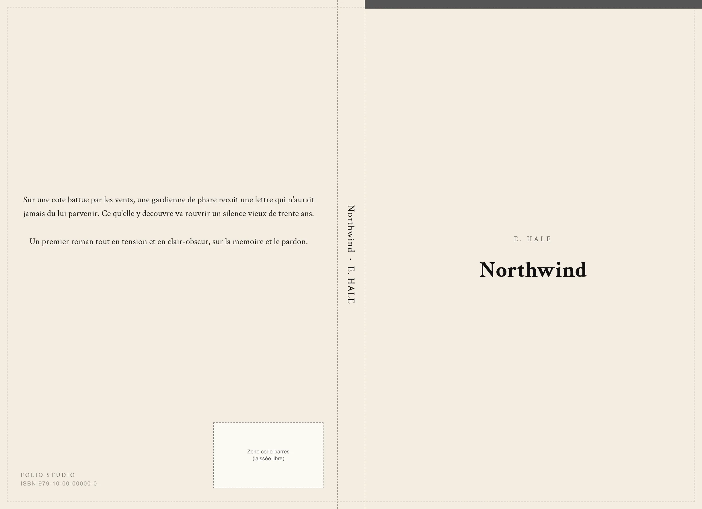 Flat full cover: back cover, spine and front cover, with bleed guides and barcode zone